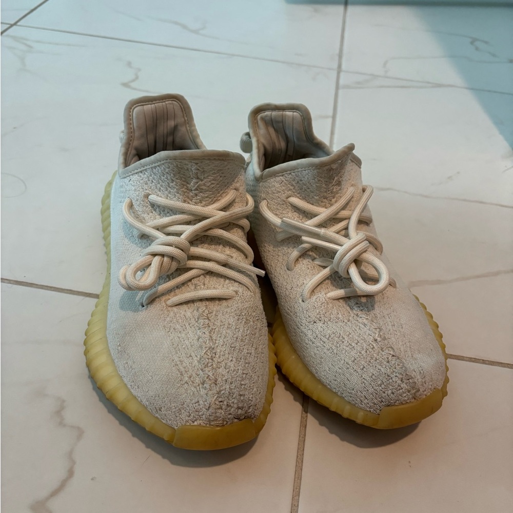 Yeezy Cream and Yellow Sneakers with Ribbed Sole